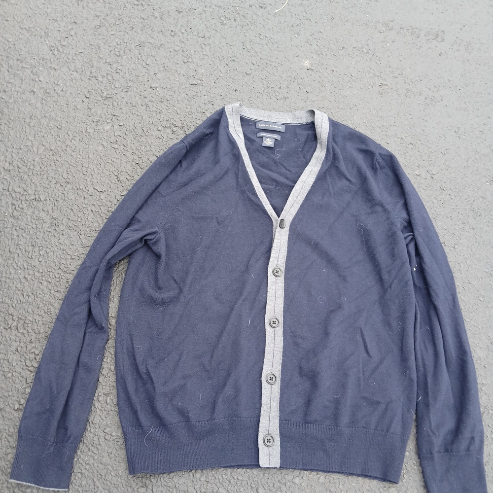 Banana Republic Sweater Mens Large Blue Merino Wool Cardigan Button Front V Neck